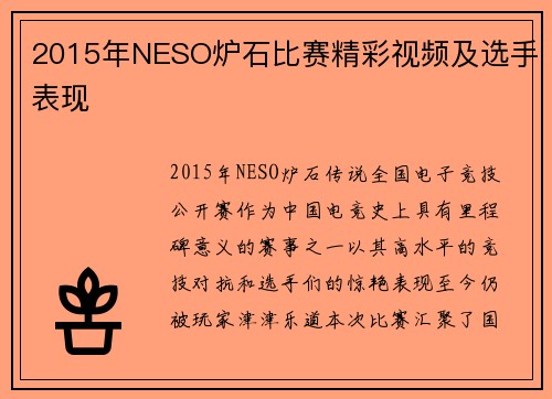 2015年NESO炉石比赛精彩视频及选手表现