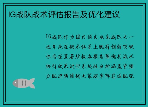 IG战队战术评估报告及优化建议