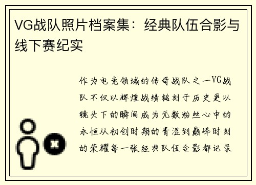 VG战队照片档案集：经典队伍合影与线下赛纪实